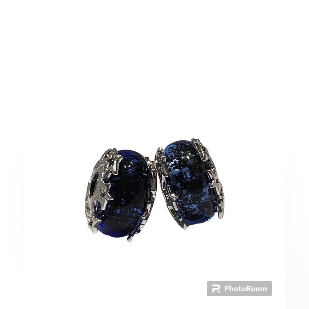 NEW•Silver Star encased Blue Murano glass 2pc set